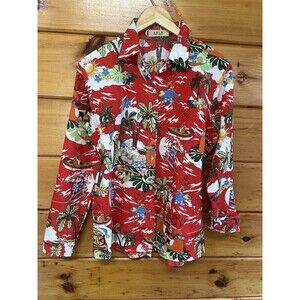 SSLR Collection Women’s Size L Long Sleeve Shirt Tropical Christmas Santa EUC
